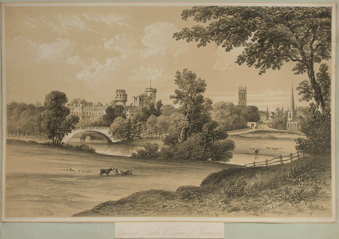 Lithograph - Warwick Castle & Town of Warwick - Newman